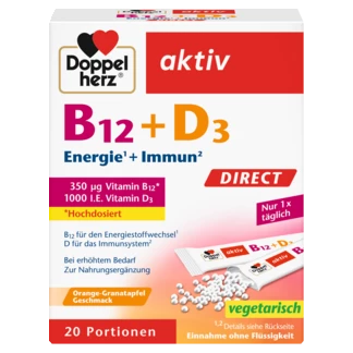 Abbildung der Produktverpackung Doppelherz aktiv B12 + D3 DIRECT Frontansicht